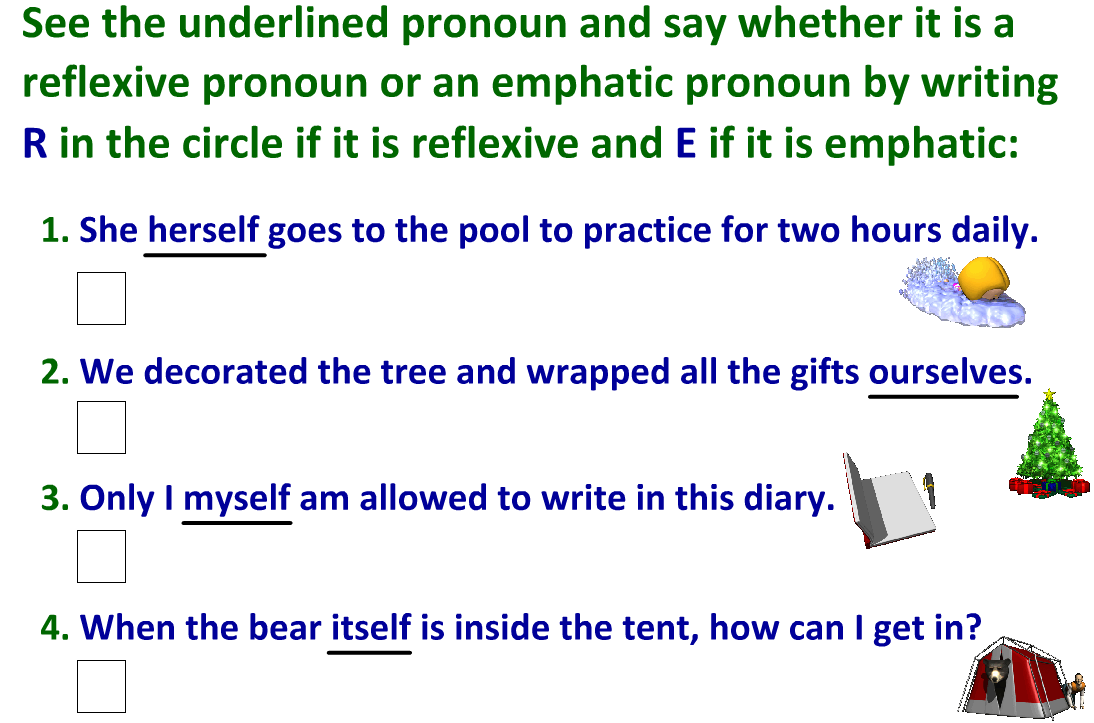 difference between reflexive and emphatic pronouns exercises